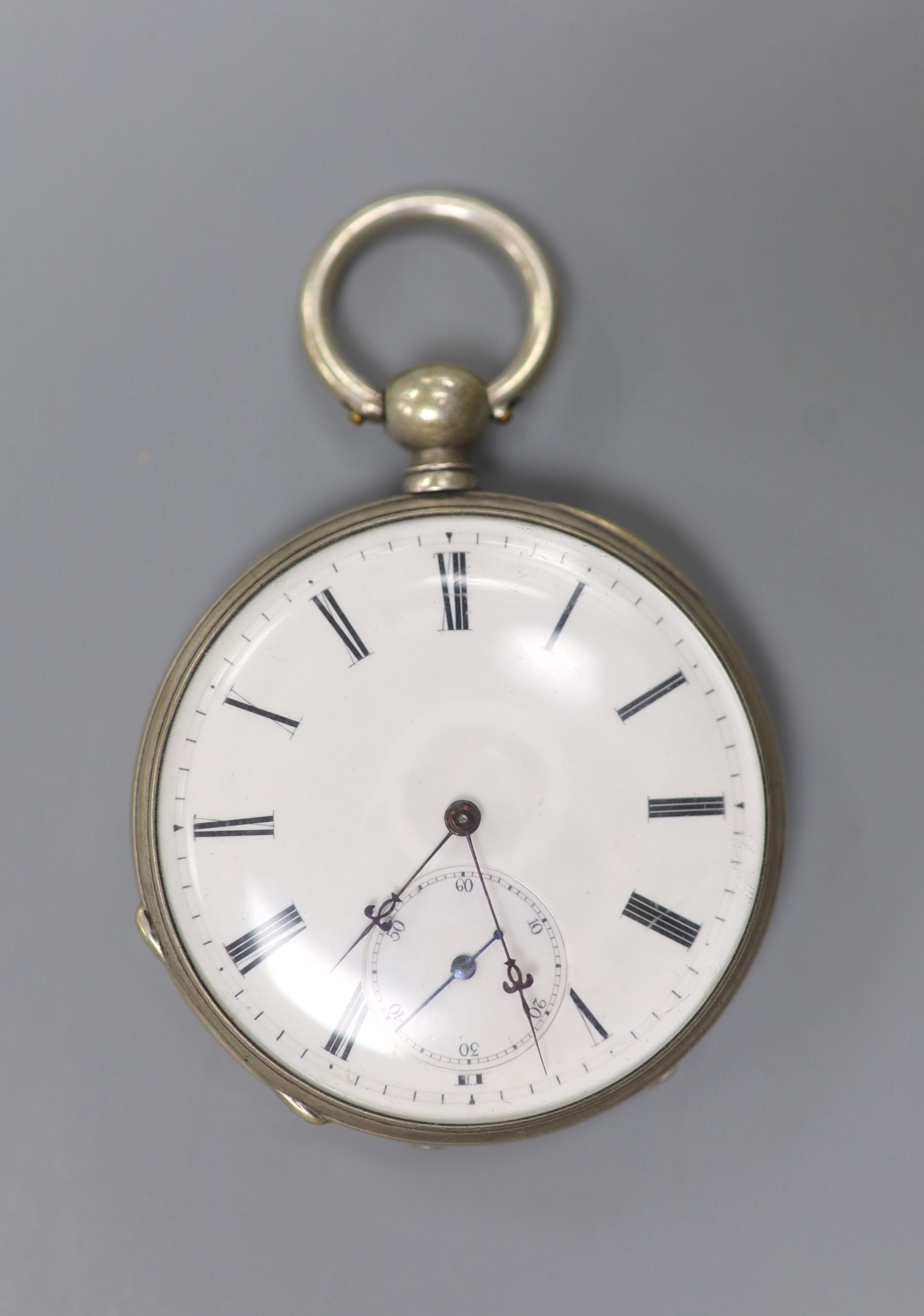 A continental engine turned white metal open face keywind pocket watch